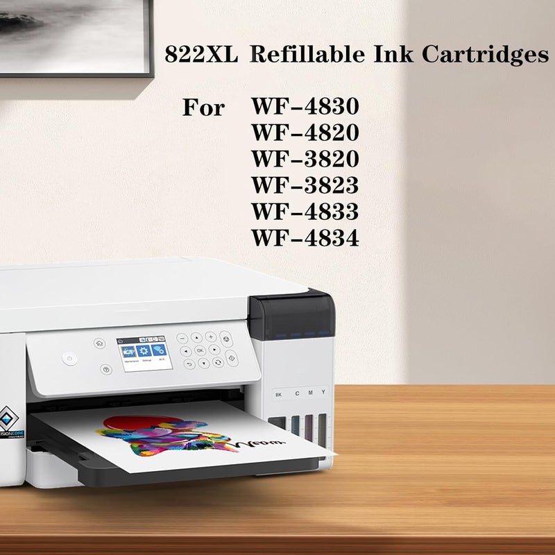 KiteiHiry KHY T822XL Sublimation Ink Cartridges with Chip WF-3820 Empty Refillable Ink Cartridges 822XL with for Workforce Pro WF-3820 WF-4820 Wf-4830 Wf-4833 Wf-4834 Empty Refillable Ink Cartridge - Image 2